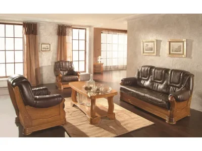 Detail produktu PYKA Aneta II kožené kreslo drevo D3 / tmavohnedá (DTS53)