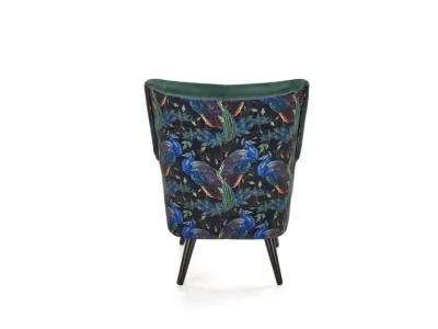 Detail produktu HALMAR Pagoni kreslo tmavozelená / čierna / vzor pávy