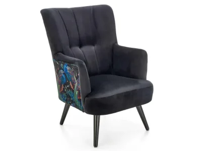 HALMAR Pagoni kreslo čierna / vzor pávy