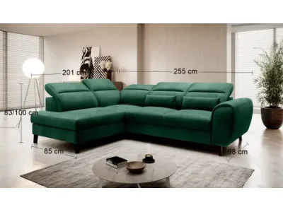 Detail produktu NABBI Nebia L rohová sedačka s rozkladom a úložným priestorom tmavozelená