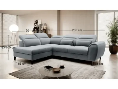 Detail produktu NABBI Nebia L rohová sedačka s rozkladom a úložným priestorom svetlosivá