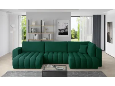 NABBI Brava U P rohová sedačka u s rozkladom tmavozelená