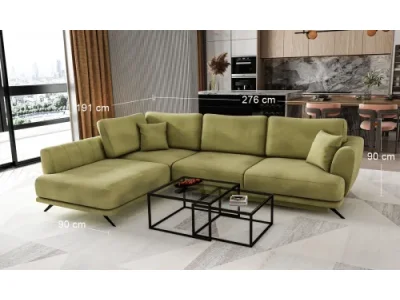 Detail produktu NABBI Leona L rohová sedačka s rozkladom a úložným priestorom svetlozelená