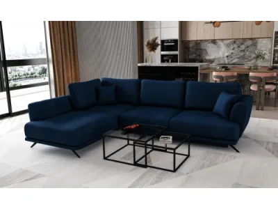 NABBI Leona L rohová sedačka s rozkladom a úložným priestorom tmavomodrá