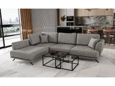 Detail produktu NABBI Leona L rohová sedačka s rozkladom a úložným priestorom svetlosivá