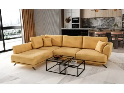 NABBI Leona L rohová sedačka s rozkladom a úložným priestorom horčicová