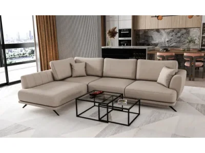 NABBI Leona L rohová sedačka s rozkladom a úložným priestorom béžová