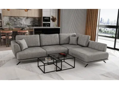 NABBI Leona P rohová sedačka s rozkladom a úložným priestorom svetlosivá