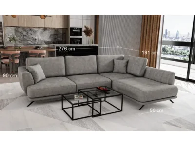 Detail produktu NABBI Leona P rohová sedačka s rozkladom a úložným priestorom svetlosivá