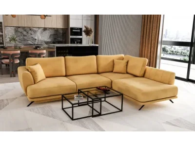 NABBI Leona P rohová sedačka s rozkladom a úložným priestorom horčicová