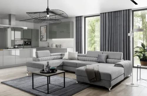 NABBI Lignan U L rohová sedačka u s rozkladom a úložným priestorom svetlosivá