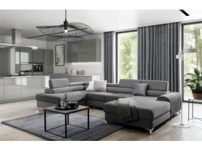 NABBI Lignan U L rohová sedačka u s rozkladom a úložným priestorom tmavosivá