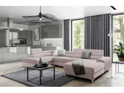 Detail produktu NABBI Lignan U L rohová sedačka u s rozkladom a úložným priestorom svetloružová