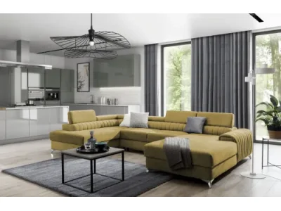 Detail produktu NABBI Lignan U L rohová sedačka u s rozkladom a úložným priestorom žltá