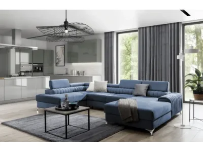 NABBI Lignan U L rohová sedačka u s rozkladom a úložným priestorom tmavomodrá