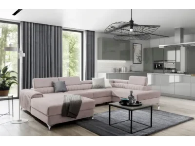 NABBI Lignan U P rohová sedačka u s rozkladom a úložným priestorom svetloružová