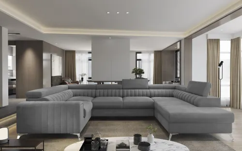 NABBI Lisbon U L rohová sedačka u s rozkladom a úložným priestorom svetlosivá