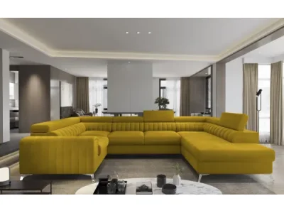 NABBI Lisbon U L rohová sedačka u s rozkladom a úložným priestorom horčicová