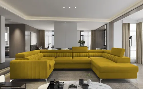 NABBI Lisbon U L rohová sedačka u s rozkladom a úložným priestorom horčicová