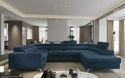 NABBI Lisbon U L rohová sedačka u s rozkladom a úložným priestorom tmavomodrá