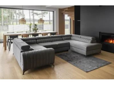 NABBI Lisbon U L rohová sedačka u s rozkladom a úložným priestorom tmavosivá