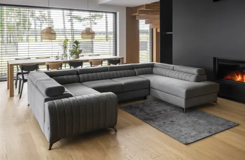 NABBI Lisbon U L rohová sedačka u s rozkladom a úložným priestorom tmavosivá