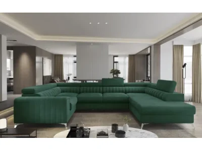 NABBI Lisbon U L rohová sedačka u s rozkladom a úložným priestorom tmavozelená