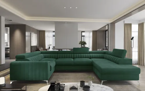 NABBI Lisbon U L rohová sedačka u s rozkladom a úložným priestorom tmavozelená