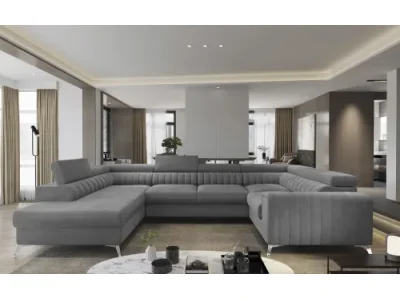 Detail produktu NABBI Lisbon U P rohová sedačka u s rozkladom a úložným priestorom svetlosivá