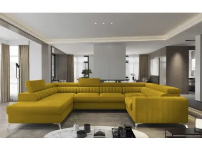 NABBI Lisbon U P rohová sedačka u s rozkladom a úložným priestorom horčicová