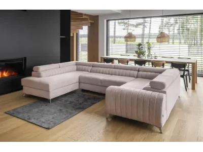 NABBI Lisbon U P rohová sedačka u s rozkladom a úložným priestorom svetloružová