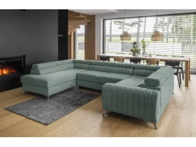 NABBI Lisbon U P rohová sedačka u s rozkladom a úložným priestorom mentolová