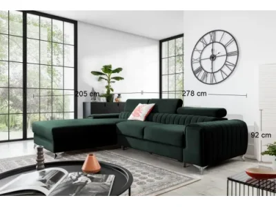 Detail produktu NABBI Granada L rohová sedačka s rozkladom a úložným priestorom tmavozelená