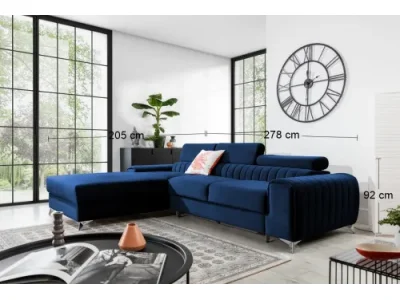 Detail produktu NABBI Granada L rohová sedačka s rozkladom a úložným priestorom tmavomodrá