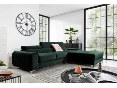 NABBI Granada P rohová sedačka s rozkladom a úložným priestorom tmavozelená