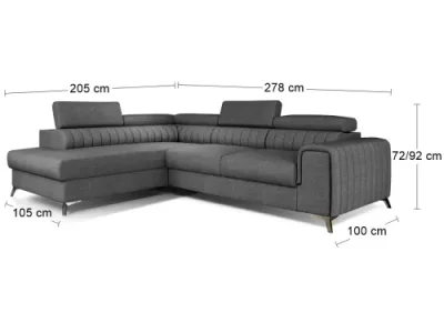 Detail produktu NABBI Lacante L rohová sedačka s rozkladom a úložným priestorom sivá
