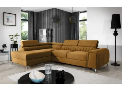 NABBI Lacante L rohová sedačka s rozkladom a úložným priestorom zlatá