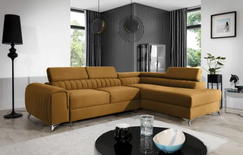 NABBI Lacante P rohová sedačka s rozkladom a úložným priestorom zlatá