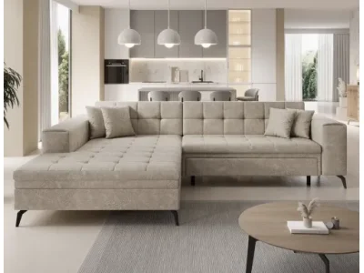 NABBI Savio L rohová sedačka s rozkladom béžová