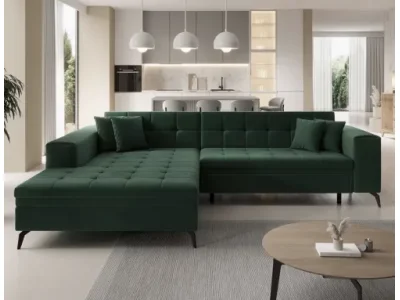 NABBI Savio L rohová sedačka s rozkladom tmavozelená