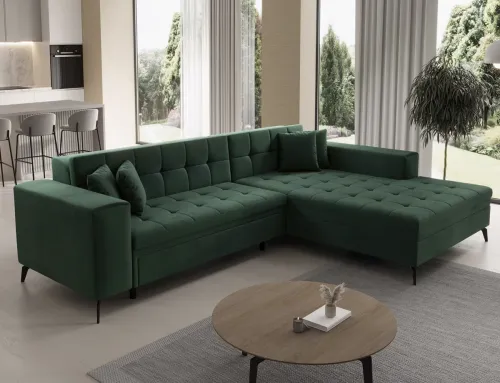 NABBI Savio P rohová sedačka s rozkladom tmavozelená