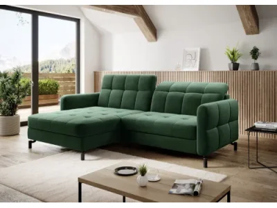 NABBI Lante L rohová sedačka s rozkladom a úložným priestorom tmavozelená