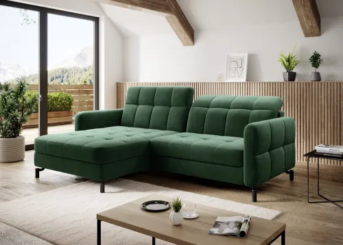 NABBI Lante L rohová sedačka s rozkladom a úložným priestorom tmavozelená