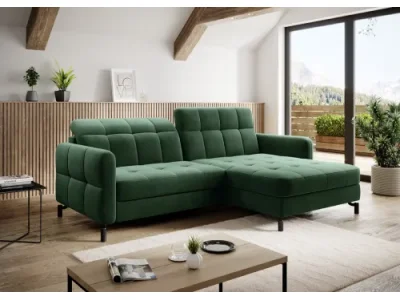 NABBI Lante P rohová sedačka s rozkladom a úložným priestorom tmavozelená