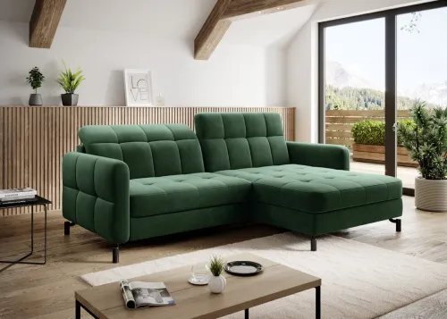 NABBI Lante P rohová sedačka s rozkladom a úložným priestorom tmavozelená