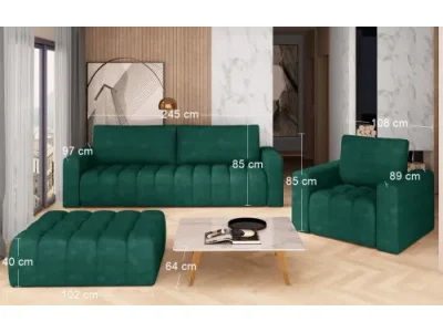 Detail produktu NABBI Losta 3+1+1 rozkladacia sedacia súprava s úložným priestorom tmavozelená