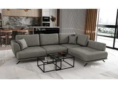 Detail produktu NABBI Leona P rohová sedačka s rozkladom a úložným priestorom tmavosivá