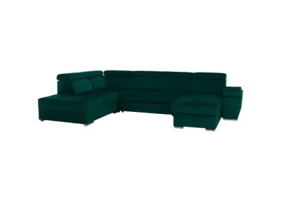 KONDELA Lamora U L rohová sedačka u s rozkladom a úložným priestorom smaragdová