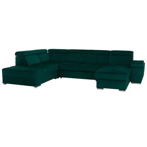 KONDELA Lamora U L rohová sedačka u s rozkladom a úložným priestorom smaragdová