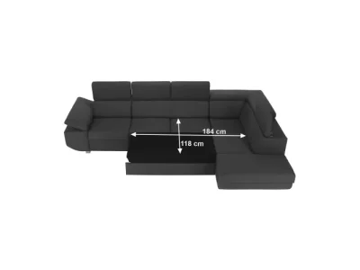 Detail produktu KONDELA Mavis P rohová sedačka s rozkladom a úložným priestorom tmavosivá